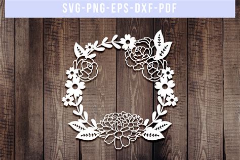 Download Free Floral Wreath SVG, Papercut Template, Flowers Cutting File DXF, PDF Files